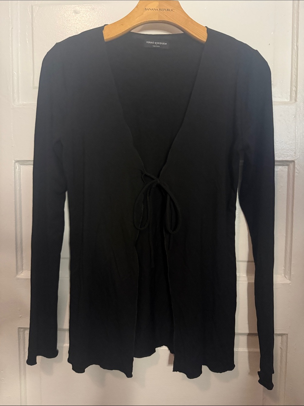naked wardrobe Black Tie-Front Lightweight Cardigan Sweater